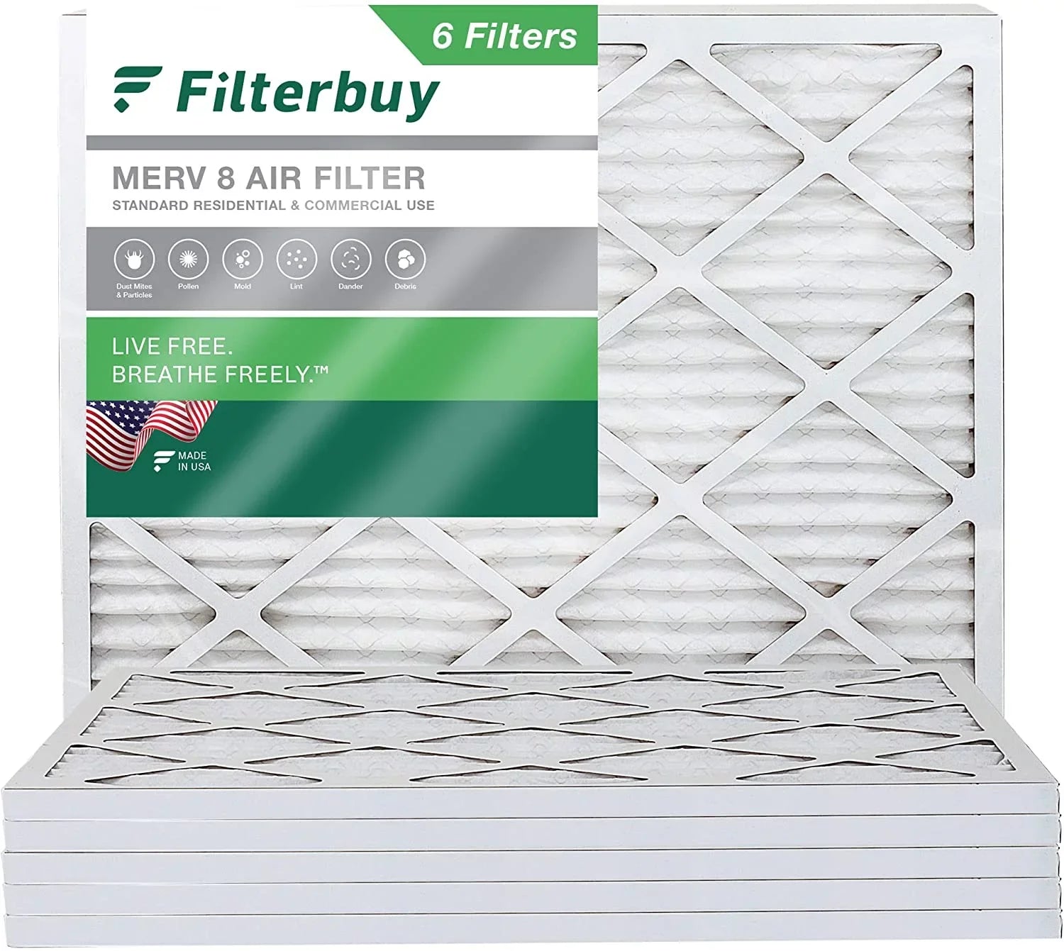 Filterbuy 19x20x1  8 Pleated   Furnace Air Filters (6-Pack)