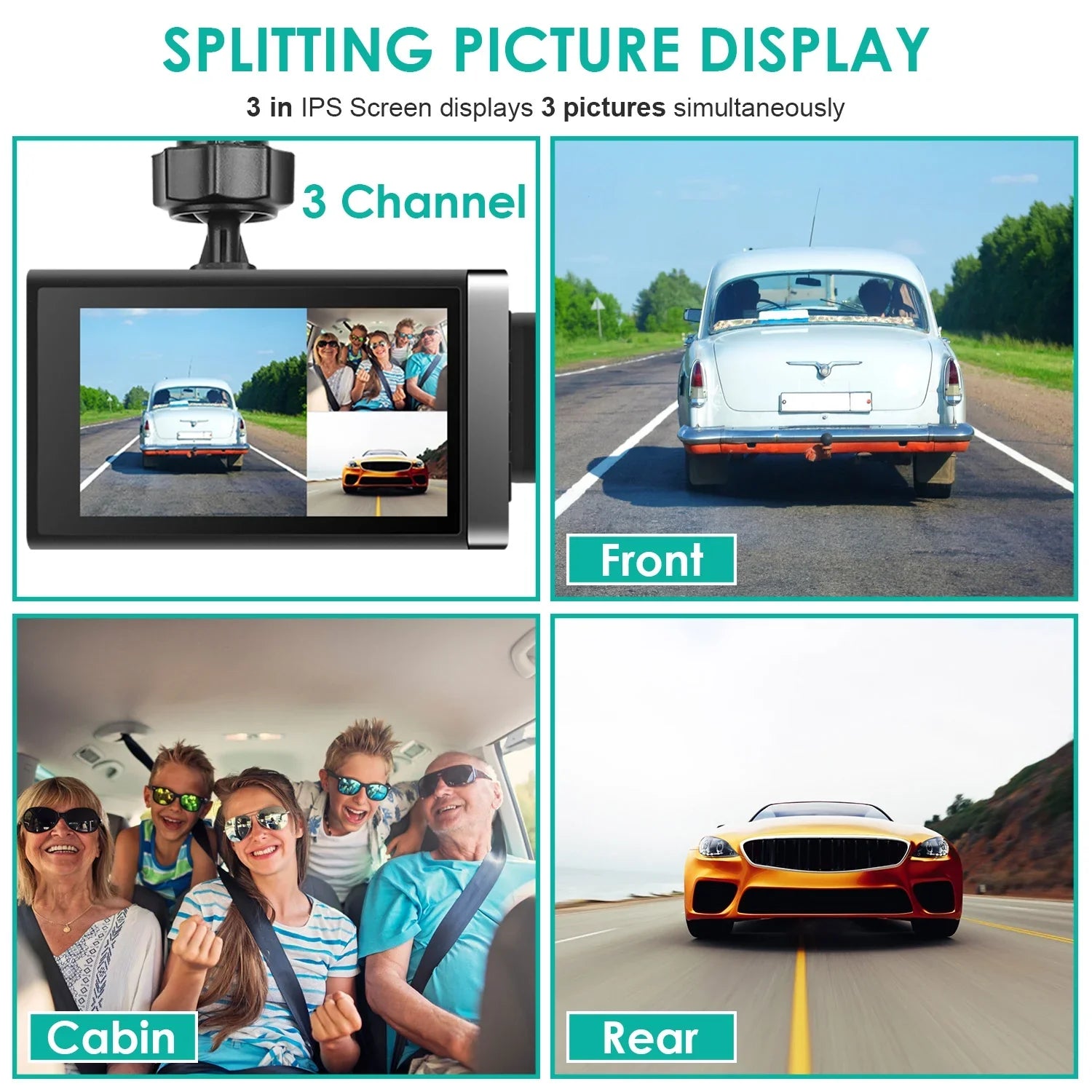 iMounTEK 2K Car  3 Channel Dash Cam Camcorder Camera Recorder with 140° Angle  WiFi Night Vision -sensor Loop Recording Parking Monitor