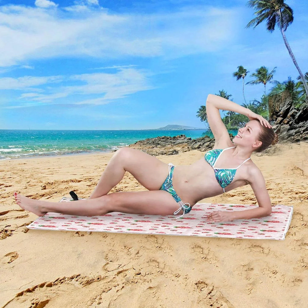Bestwell Red Strawberry Pink  Beach Towel Oversized Towel Blanket, Thin Lightweight Microfiber Sand Free Quick Dry Towel, 30”” Multipurpose Pool Bath Yoga Swim Shower Towel