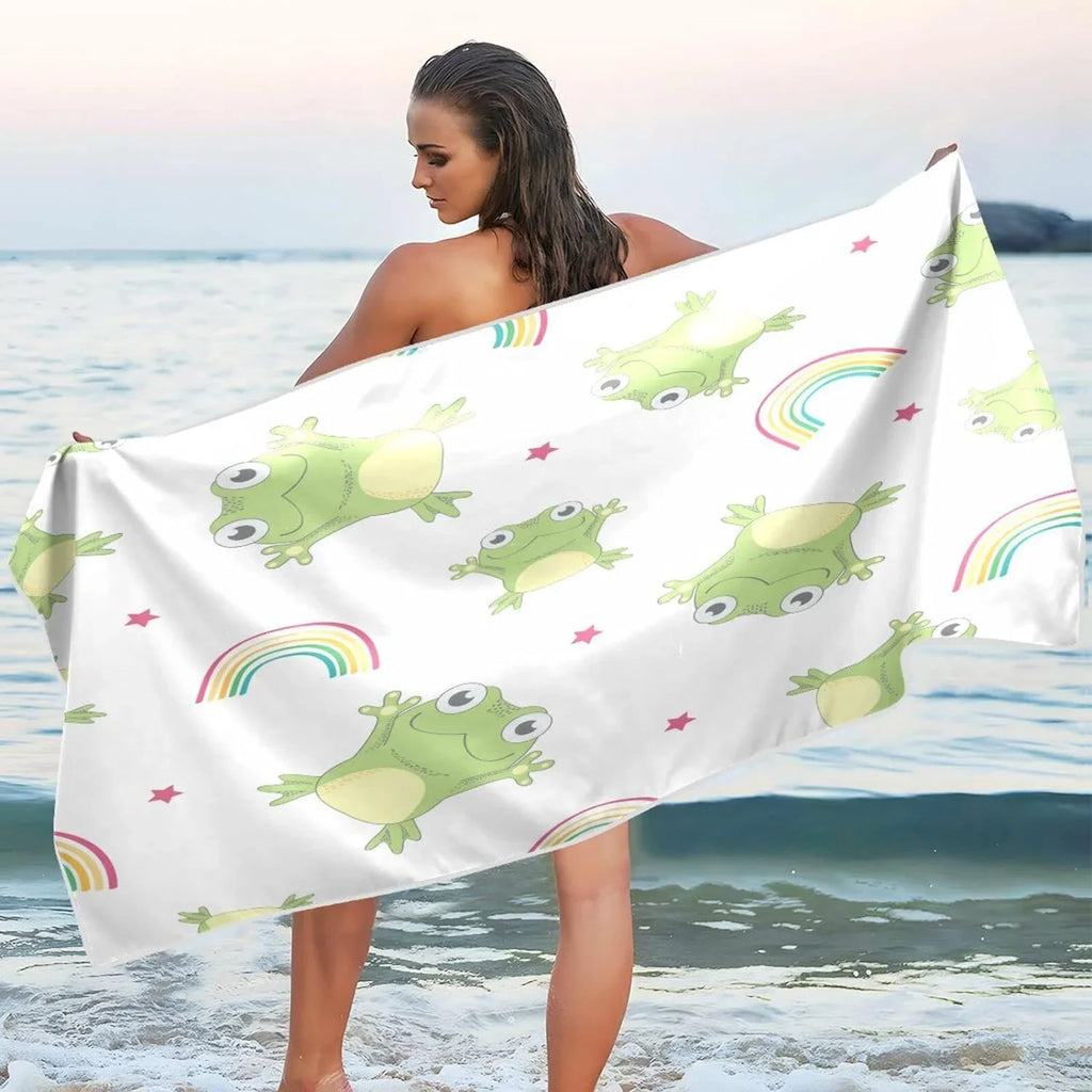 Bestwell Cartoon Frogs Beach Towel Oversized Towel Blanket, Thin Lightweight Microfiber Sand Free Quick Dry Towel, 31”” Multipurpose Pool Bath Yoga Swim Shower Towel