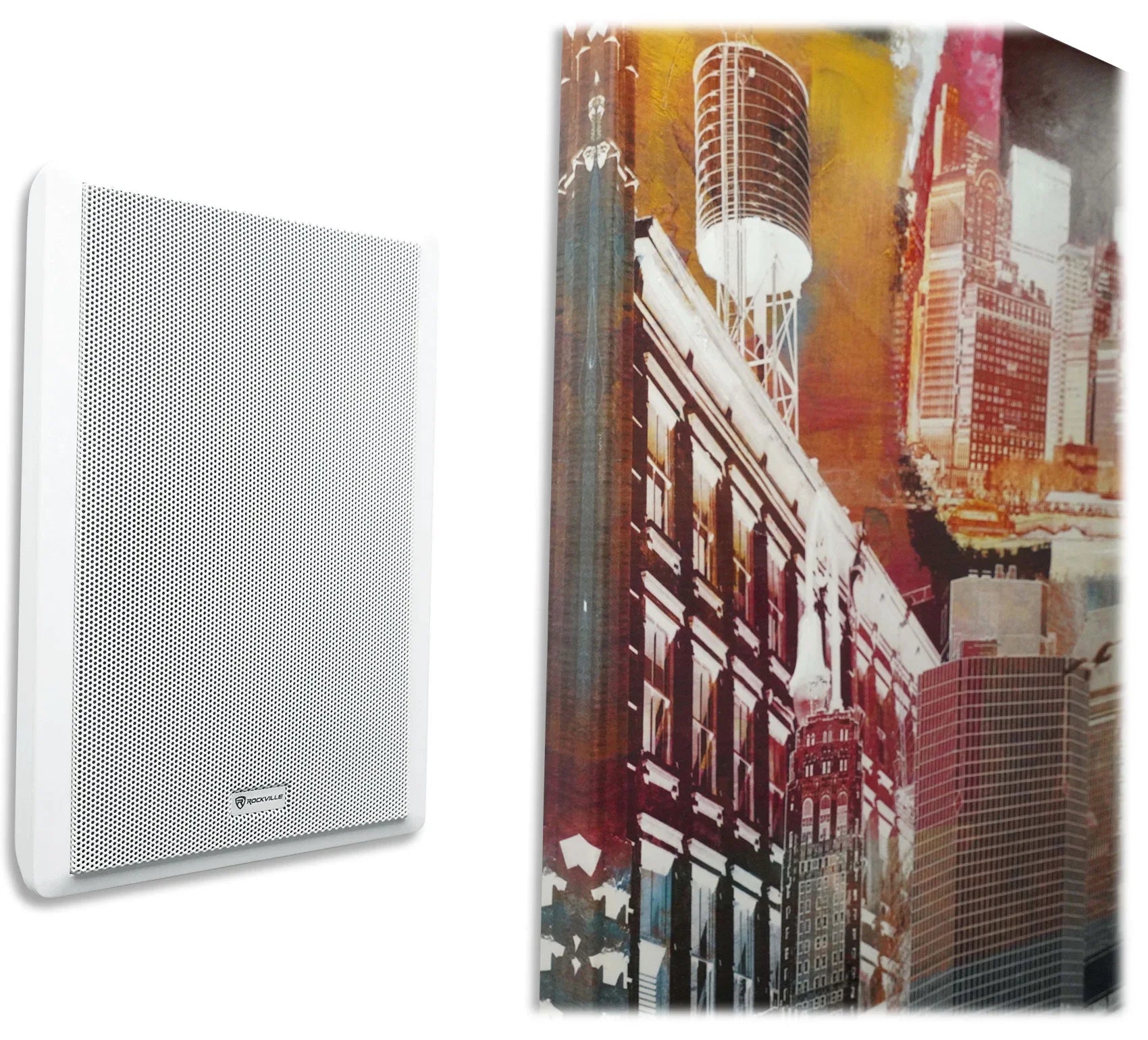 2-Channel Amplifier+(12) Slim White Wall Speakers for Restaurant/Bar/Cafe