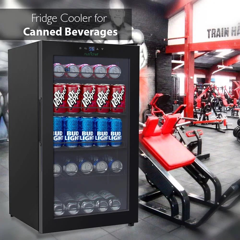 Nutri Chef  Compact Beverage Fridge Cooler, Can Beverage Chiller Refrigerator (132 Can Capacity), 20.1’’ x 18.5’’ x 34.7’