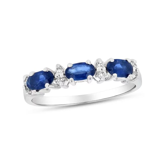 Louis Creations  1.05  Diamond & Sapphire Band, 14K White Gold - Size 8.5