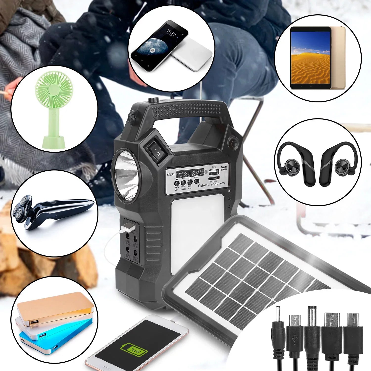 iMounTEK Portable Solar Powered Station Rechargeable Dual Way to Charge Power Station Generator Panel Power Bank with 3  Bulbs Flashlight for Outdoor Hiking Camping