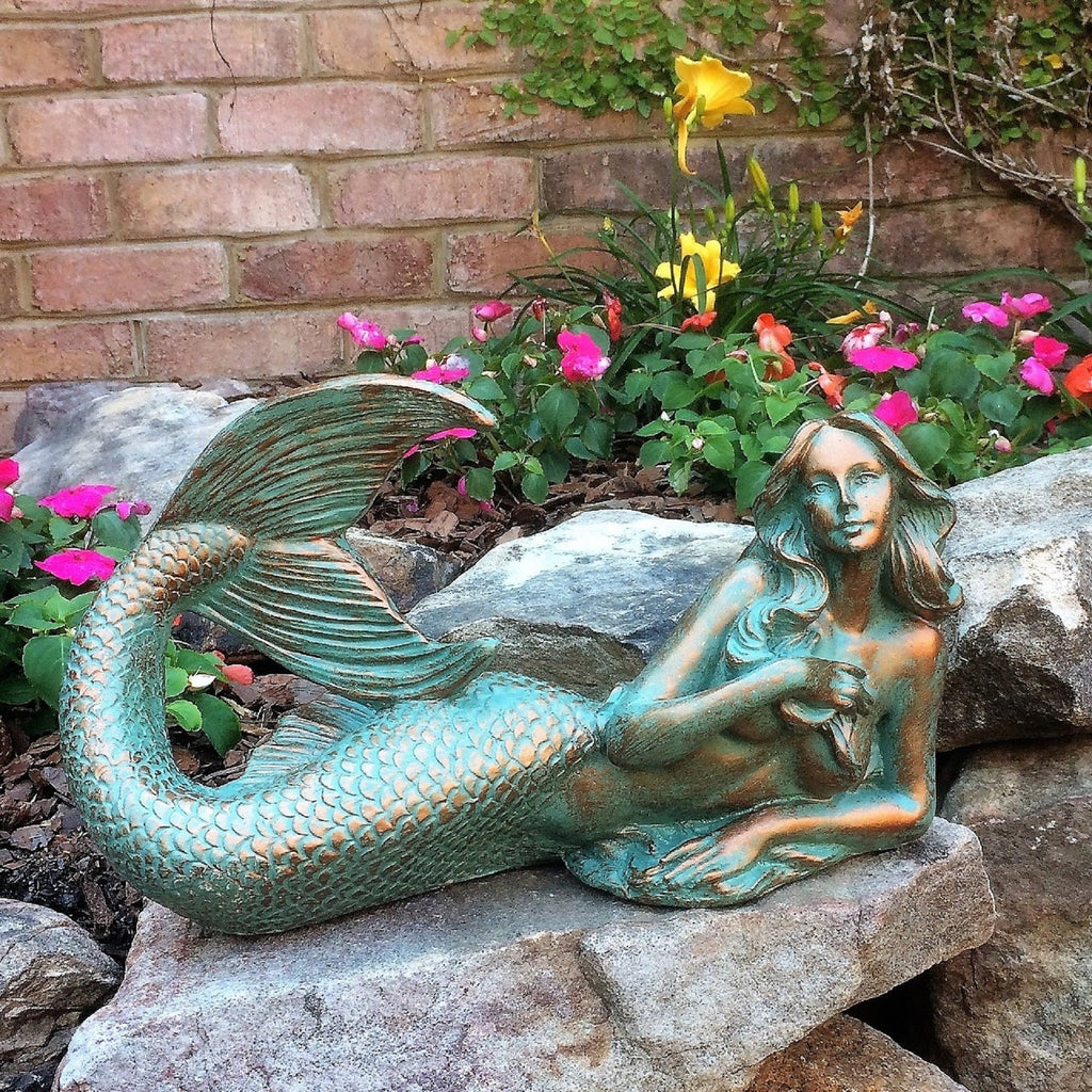 Homestyles 12 in. Bronze Patina Sexy Mermaid Nautical Beach Statue