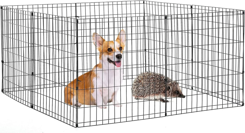Bestpet Playpen Dog Fence, Exercise Pen Metal Wire Portable Crate Kennel Cage for Small Pet (Dog, Cat, Rabbit) Black, 24 Inches