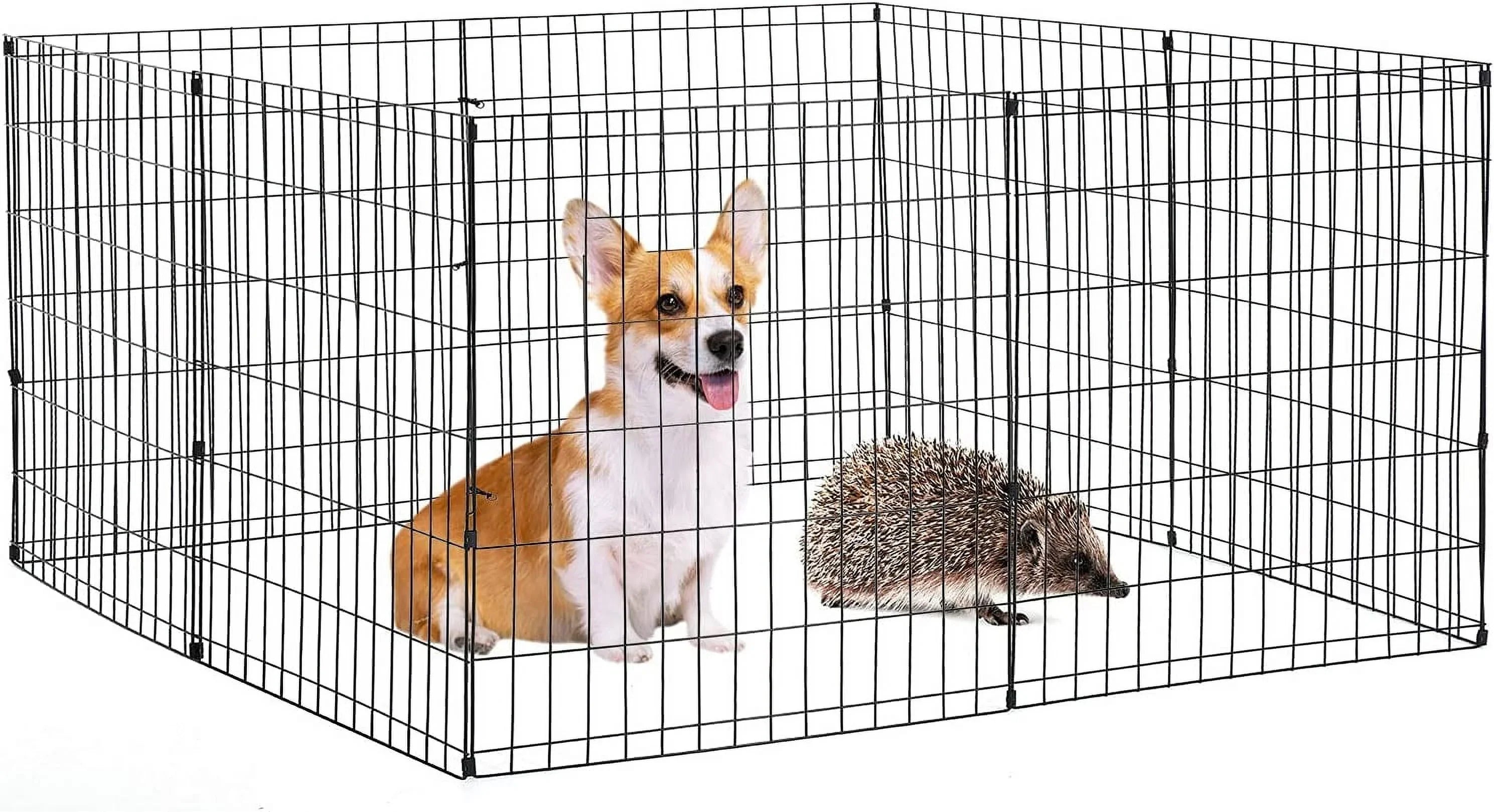 Bestpet Playpen Dog Fence, Exercise Pen Metal Wire Portable Crate Kennel Cage for Small Pet (Dog, Cat, Rabbit) Black, 24 Inches