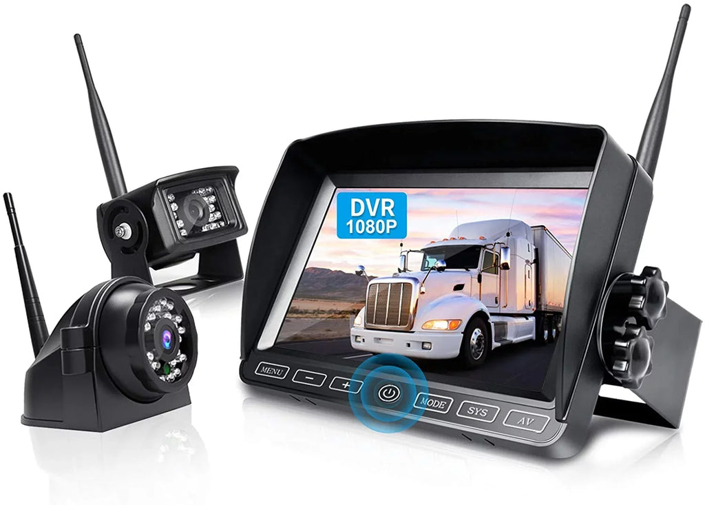 Wireless Backup Camera with 7-inch  Dual/Quad Split Touch Monitor,  Waterproof  1080P Wireless 2 Rear View Side View Camera System for  Trailer Truck 5th Wheel,