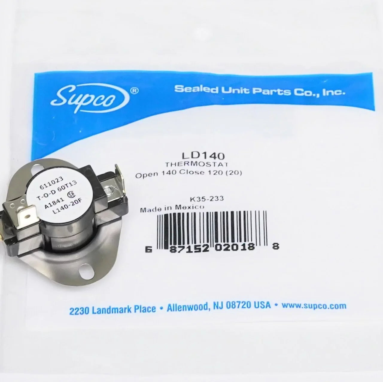 Supco  Supco -20 Heater Limit Thermostat Thermodisc Open On Rise 3 Wire