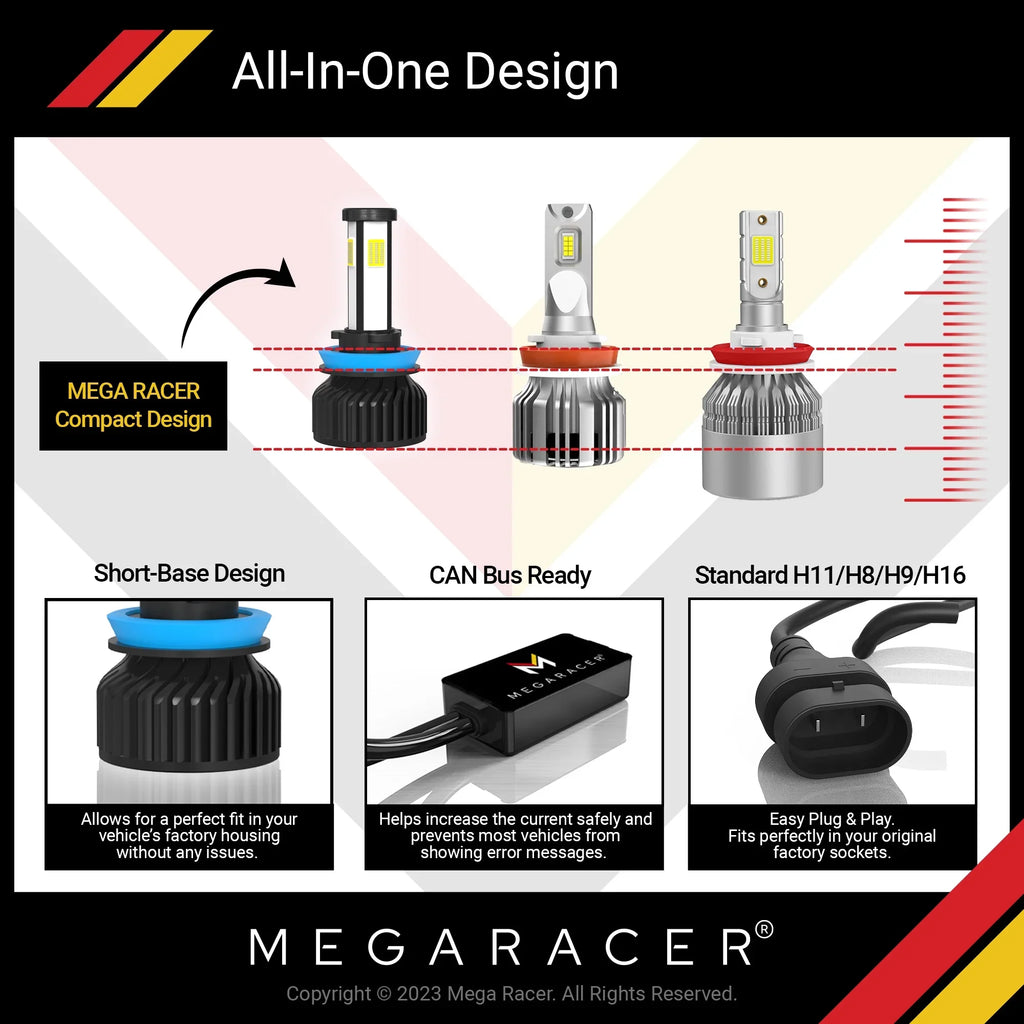 Mega Racer Mercedes-Benz  4 Sided     Headlight Bulbs 6000K Diamond White 12V 60W 10000LM Mercedes-Benz  2002 2003 2008 2009 02 03 08 09 Fog Light Automotive Replacement