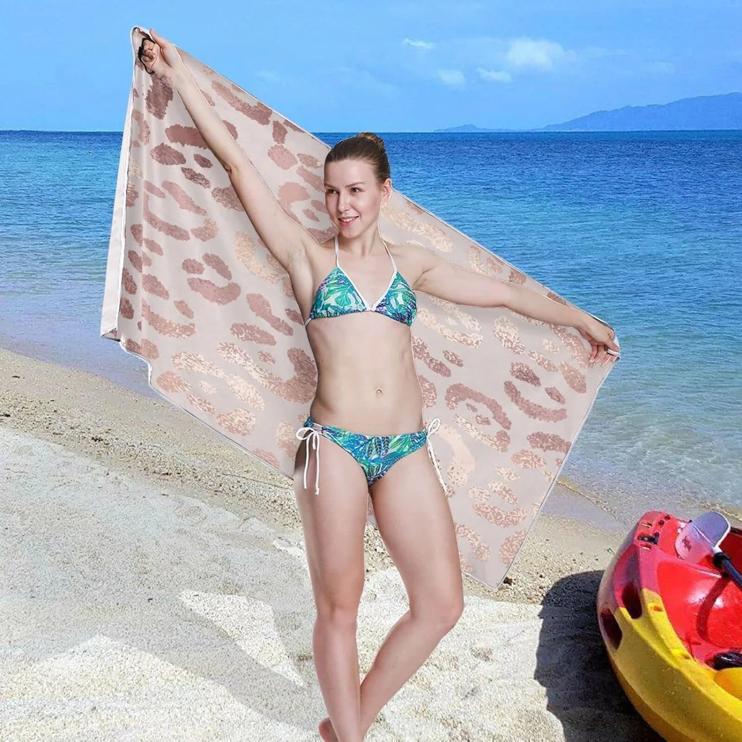 Bestwell Leopard Beach Towel Oversized Towel Blanket, Thin Lightweight Microfiber Sand Free Quick Dry Towel, 30”” Multipurpose Pool Bath Yoga Swim Shower Towel