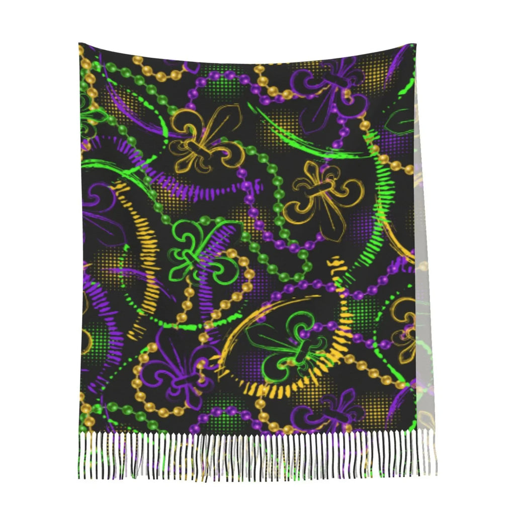 Bingfone Soft Cashmere Feel Scarf For Women Elegant Art Print Winter Warm Scarves Large Shawl Wrap Gifts- Neon Mardi Gras