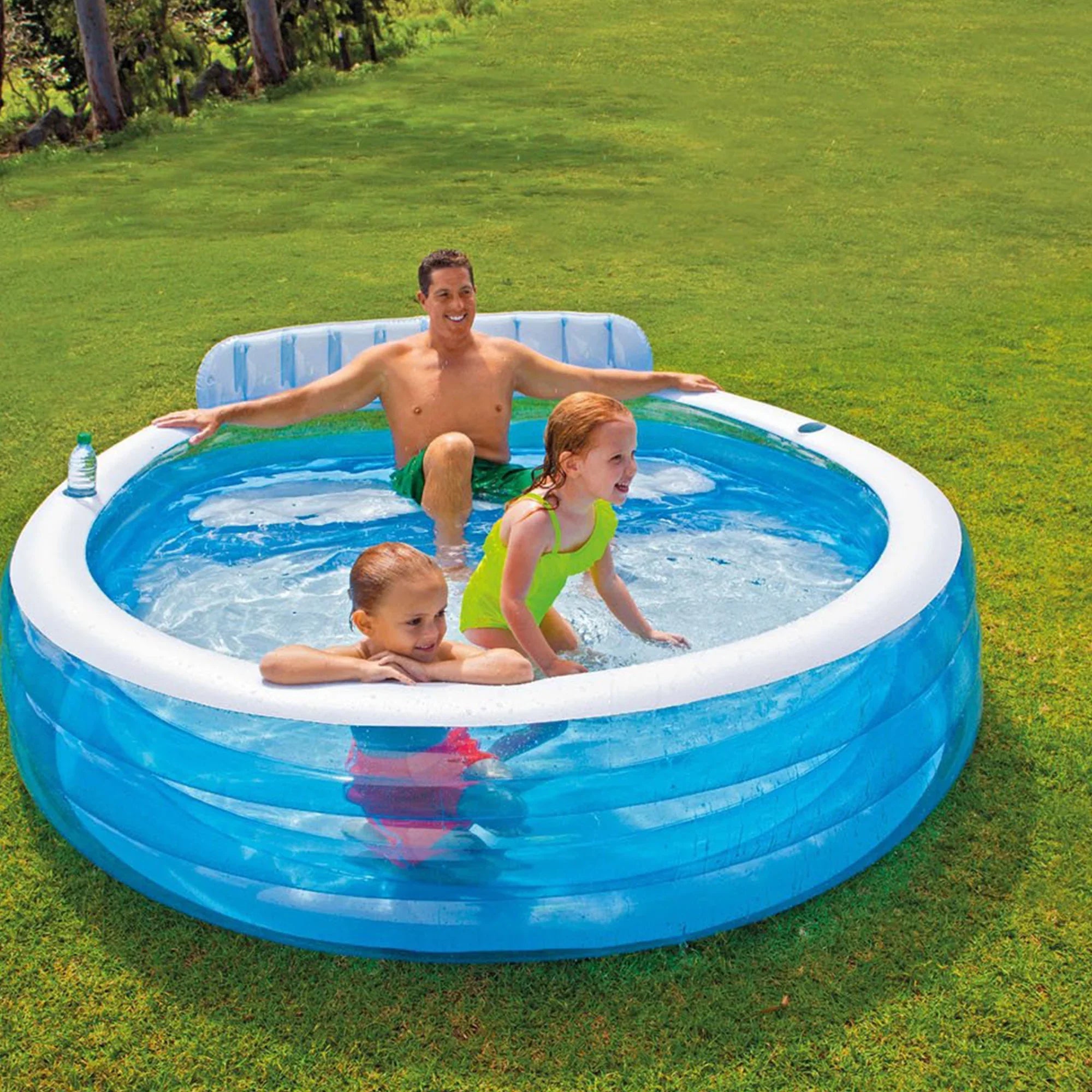 Intex 7.08'x 30" Family Lounge Pool w/ Built In Bench & 120V Electric Air Pump