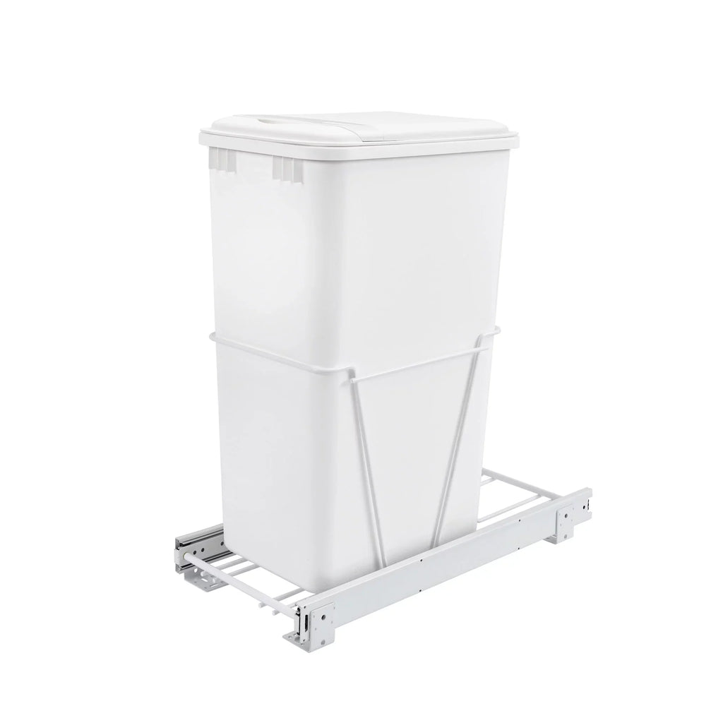 Rev--Shelf Pull Out 50 Qt Sliding Trash Can for Kitchen, White, -12PB-50