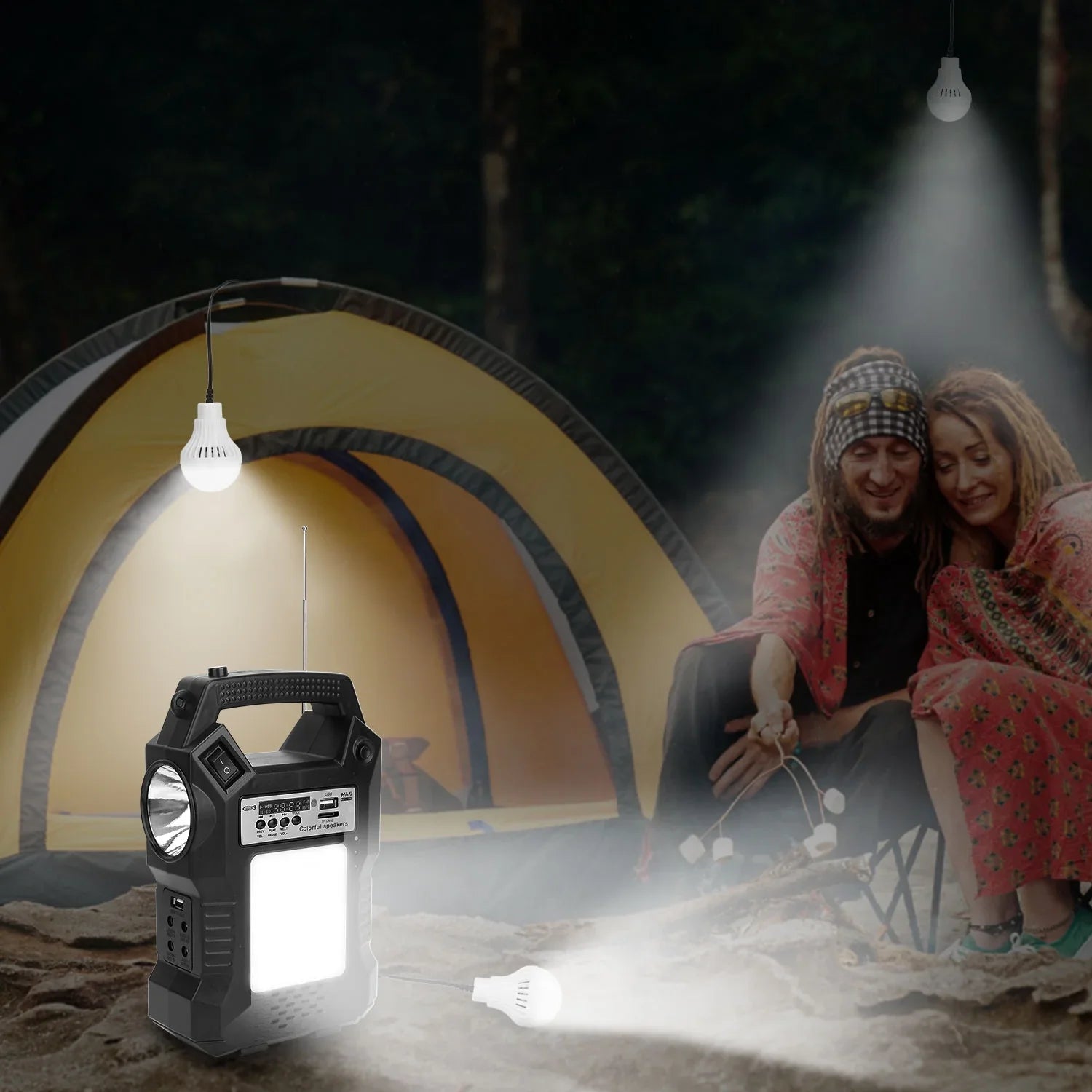 iMounTEK Portable Solar Powered Station Rechargeable Dual Way to Charge Power Station Generator Panel Power Bank with 3  Bulbs Flashlight for Outdoor Hiking Camping