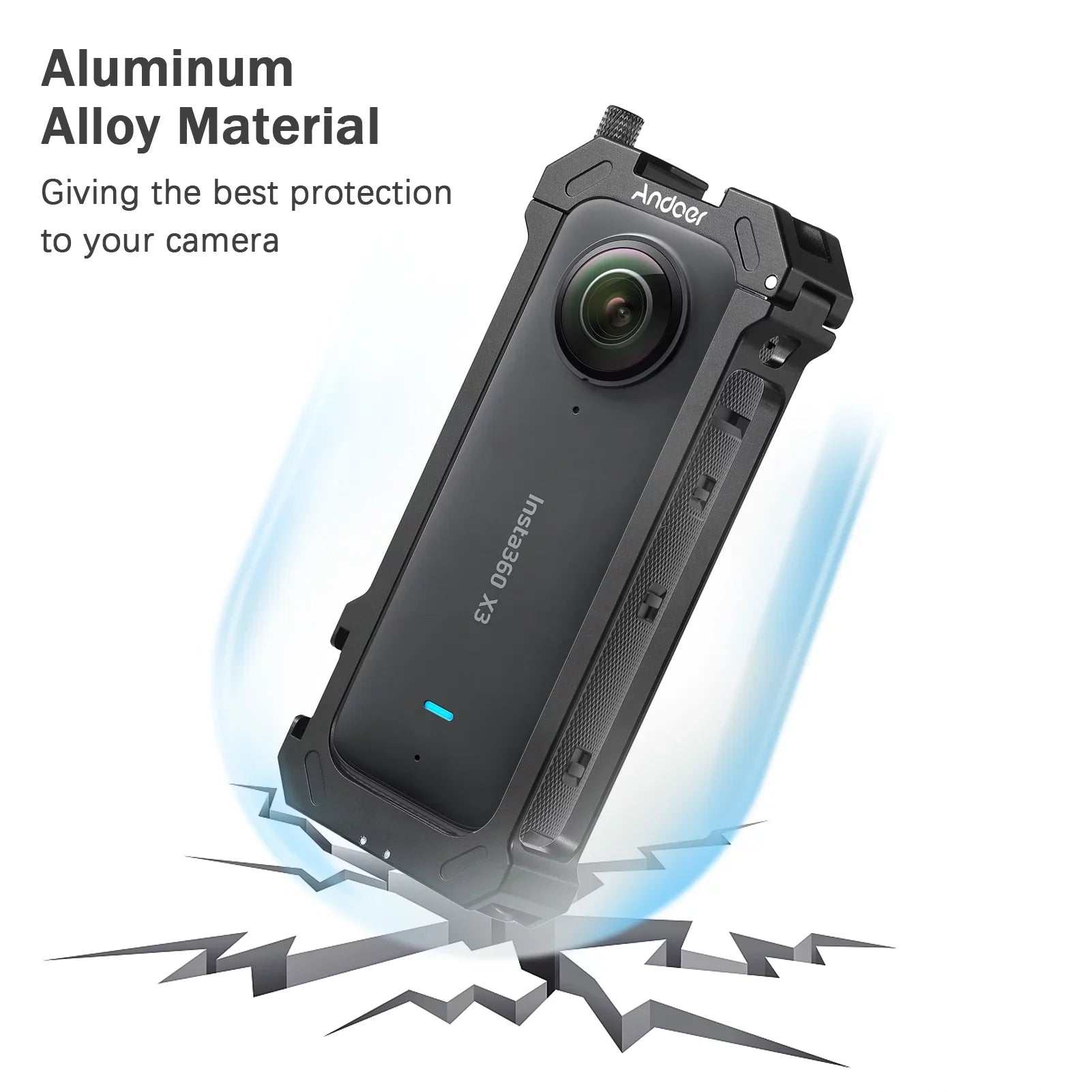 Andoer Aluminum Alloy Sports Camera Video Cage with Dual Cold Shoe Mounts - Metal Protective Frame Vlog Accessories for Insta360