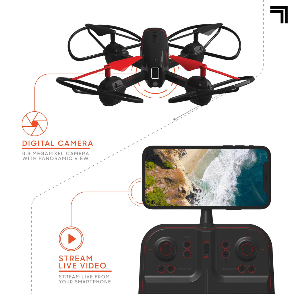 2.4GHz  Mach 10inch Drone with Stream Camera, Remote Controlled Quadcopter with Assisted Landing, Wireless and Rechargeable