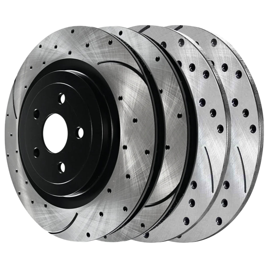 AutoShack Front and Rear Drilled Slotted Brake Rotors Black Set of 4 Replacement for 2012 2013 2014 Chrysler 200 2008-2009 Dodge Caliber 2012-2014 Avenger 2.4L 3.6L