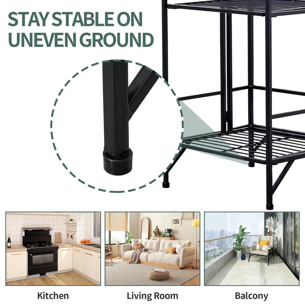 3 Tier Wide Folding Metal Shelf, Metal Storage Rack, 13 x 11 x 33" Wire Shelving Unit, Heavy Duty Kitchen Organizer Shelf, Black