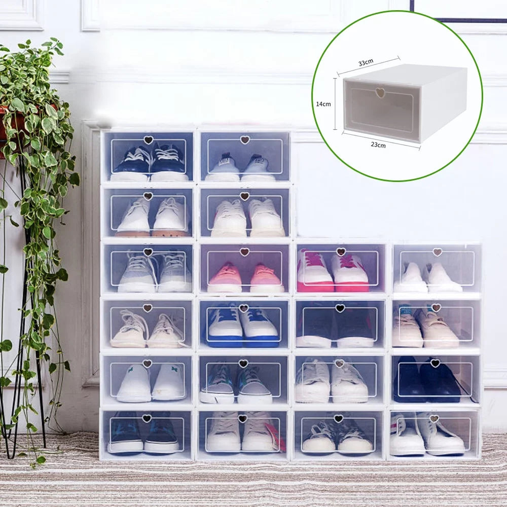 Loyalheartdy 20Pcs Foldable Flip Shoe Storage Boxes Stackable Drawer Shoe Box Plastic Clamshell Container Organizer Case Clear