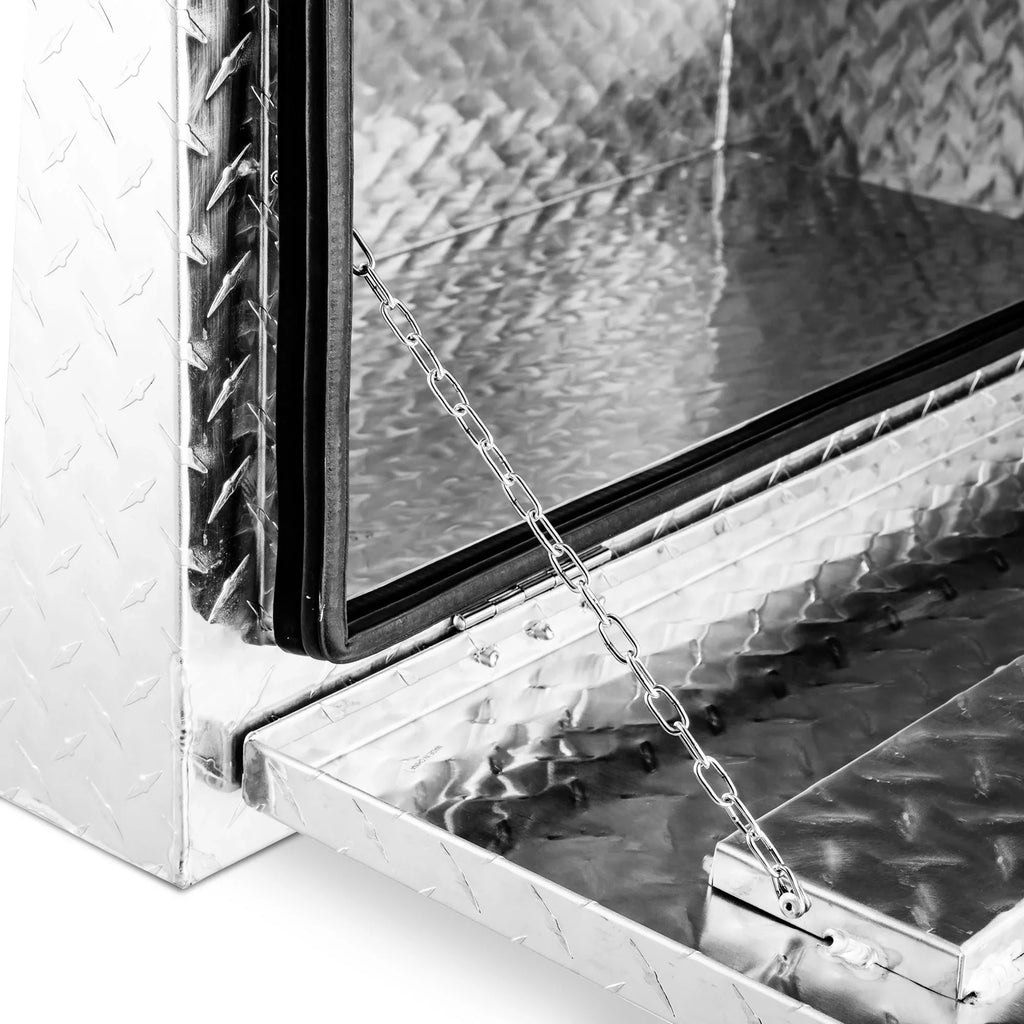 18" Aluminum Truck Underbody Diamond Plate ToolBox w/ -Handle Latch Durable Pickup Trailer Storage Organizer Tool Box Key Lock, Silver