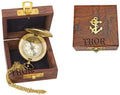 Brass Push Button Pocket Compass Marine Nautical Wooden Box Ideal for Gift