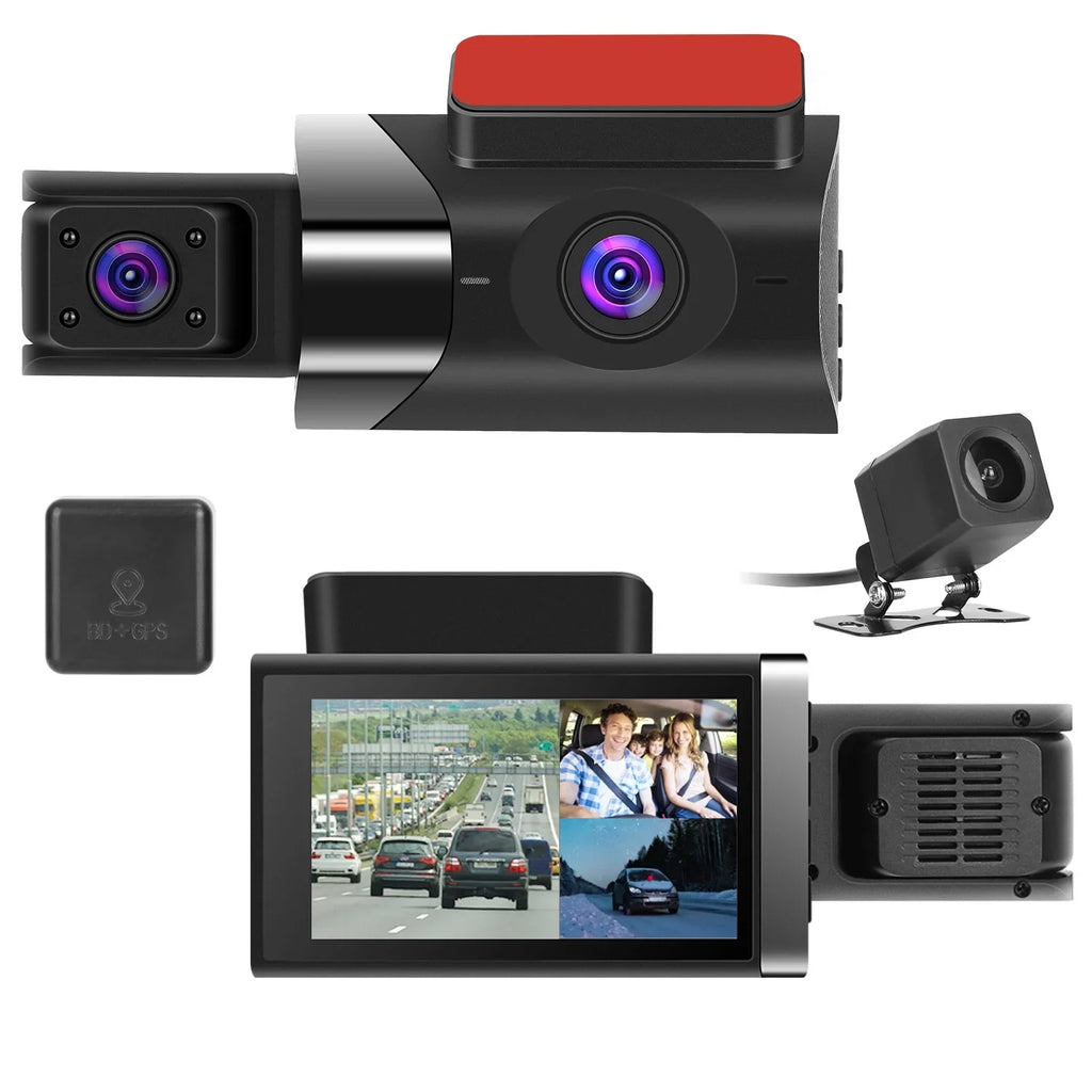 iMounTEK 2K Car  3 Channel Dash Cam Camcorder Camera Recorder with 140° Angle  WiFi Night Vision -sensor Loop Recording Parking Monitor