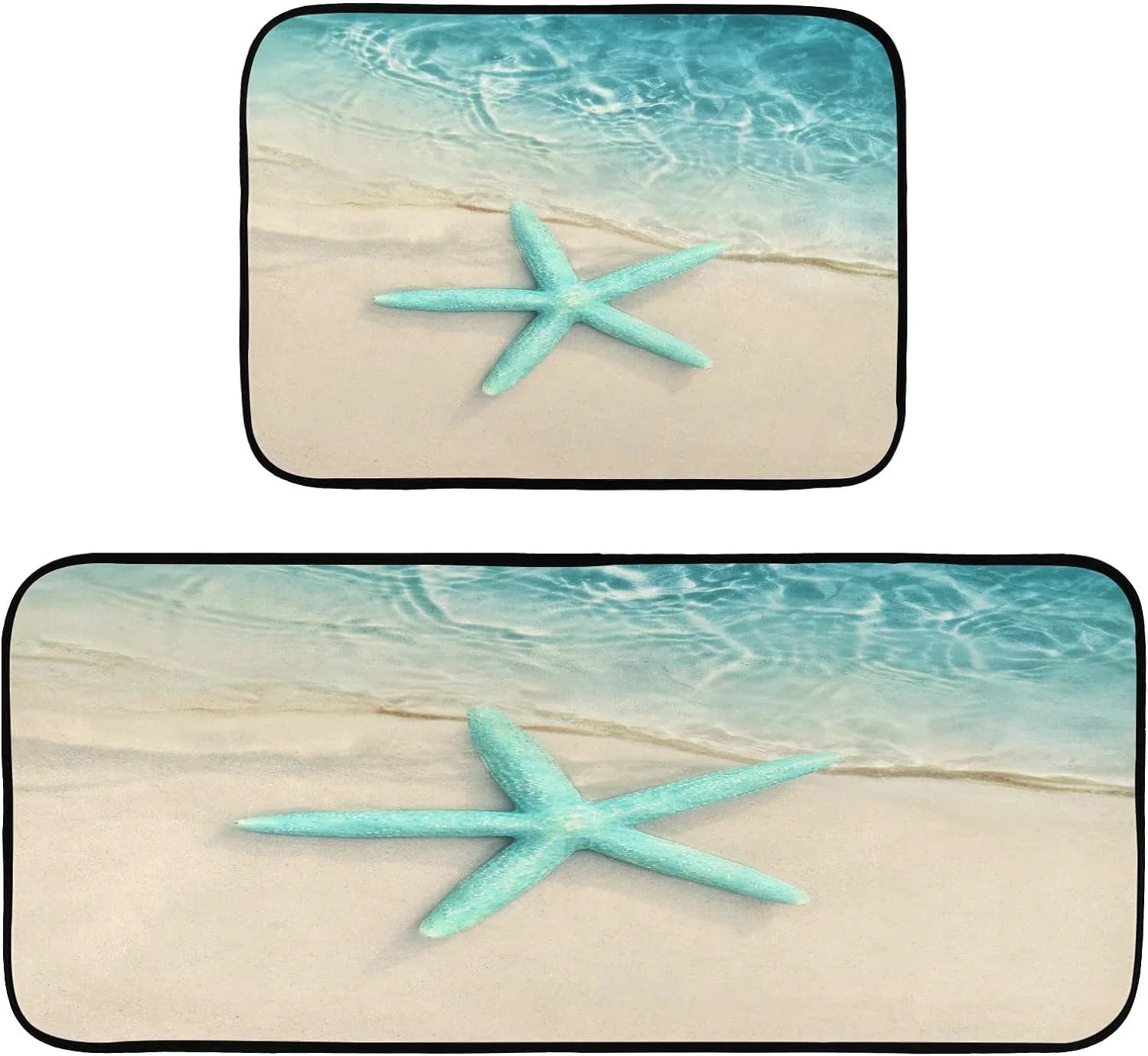 Ocean Beach Starfish Kitchen Mats and Rugs Sea Water Wave Floor Runner Area Rug Washable Carpet Perfect for Living Room Bedroom Entryway 20x28inches + 20x47inches Home Decor Gift