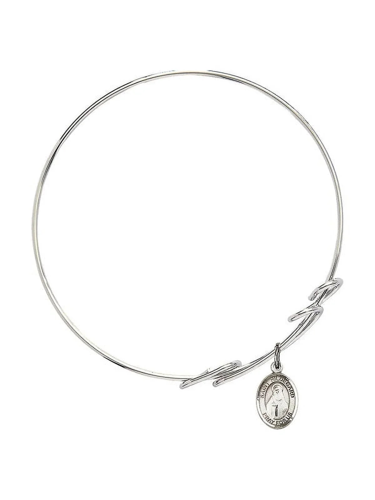 8 inch Round Double Loop Bangle Bracelet w/ St. Hildegard von Bingen in Sterling Silver