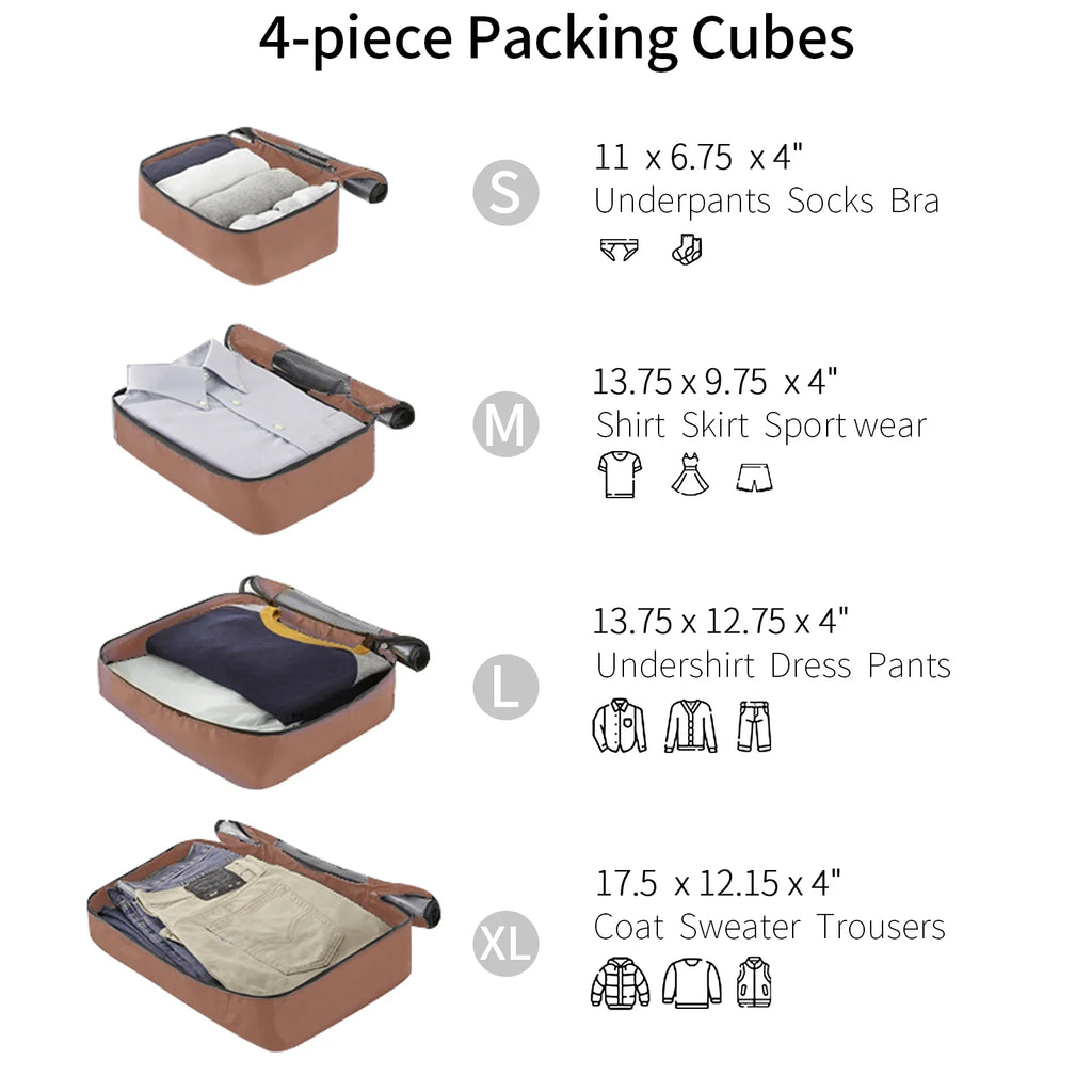 4 Piece Luggage Set Suitcase Set,  Hard Shell Lightweight Expandable Travel Luggage with 4 Packing Cubes,  Lock, Suitcases With Spinner Wheels for Men Women 16''20''24''28''
