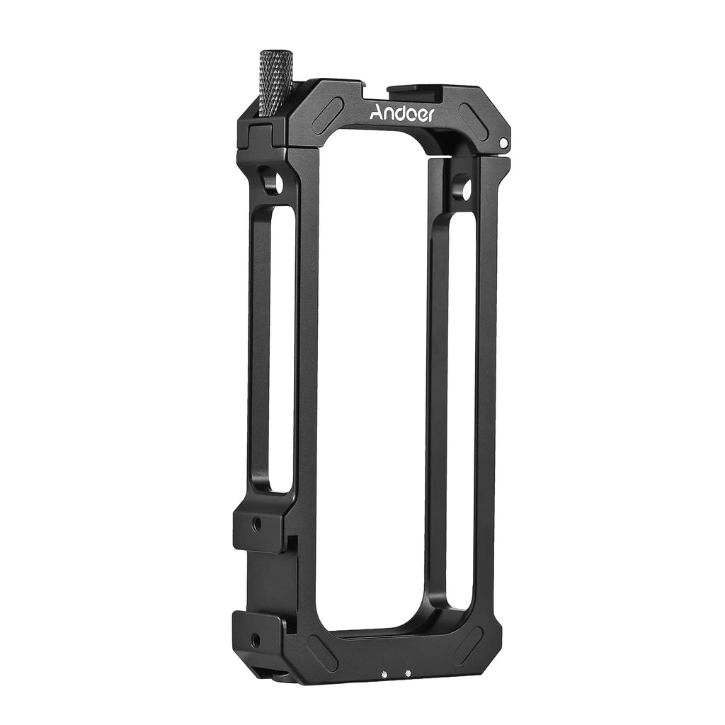 Andoer Aluminum Alloy Sports Camera Video Cage with Dual Cold Shoe Mounts - Metal Protective Frame Vlog Accessories for Insta360