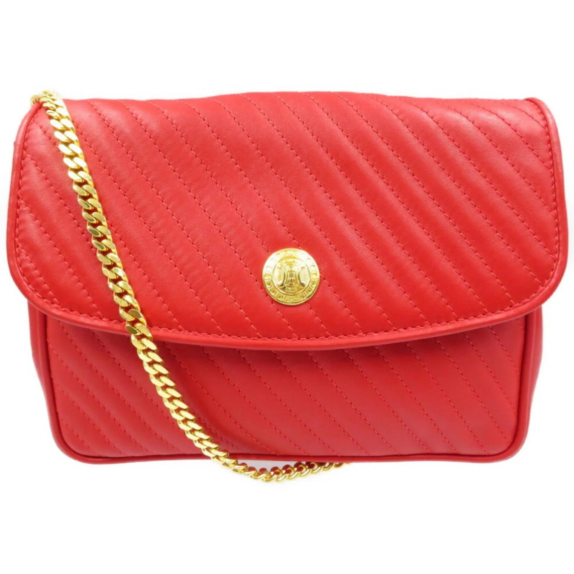 Pre-Owned Celine leather red chain shoulder bag (Good)