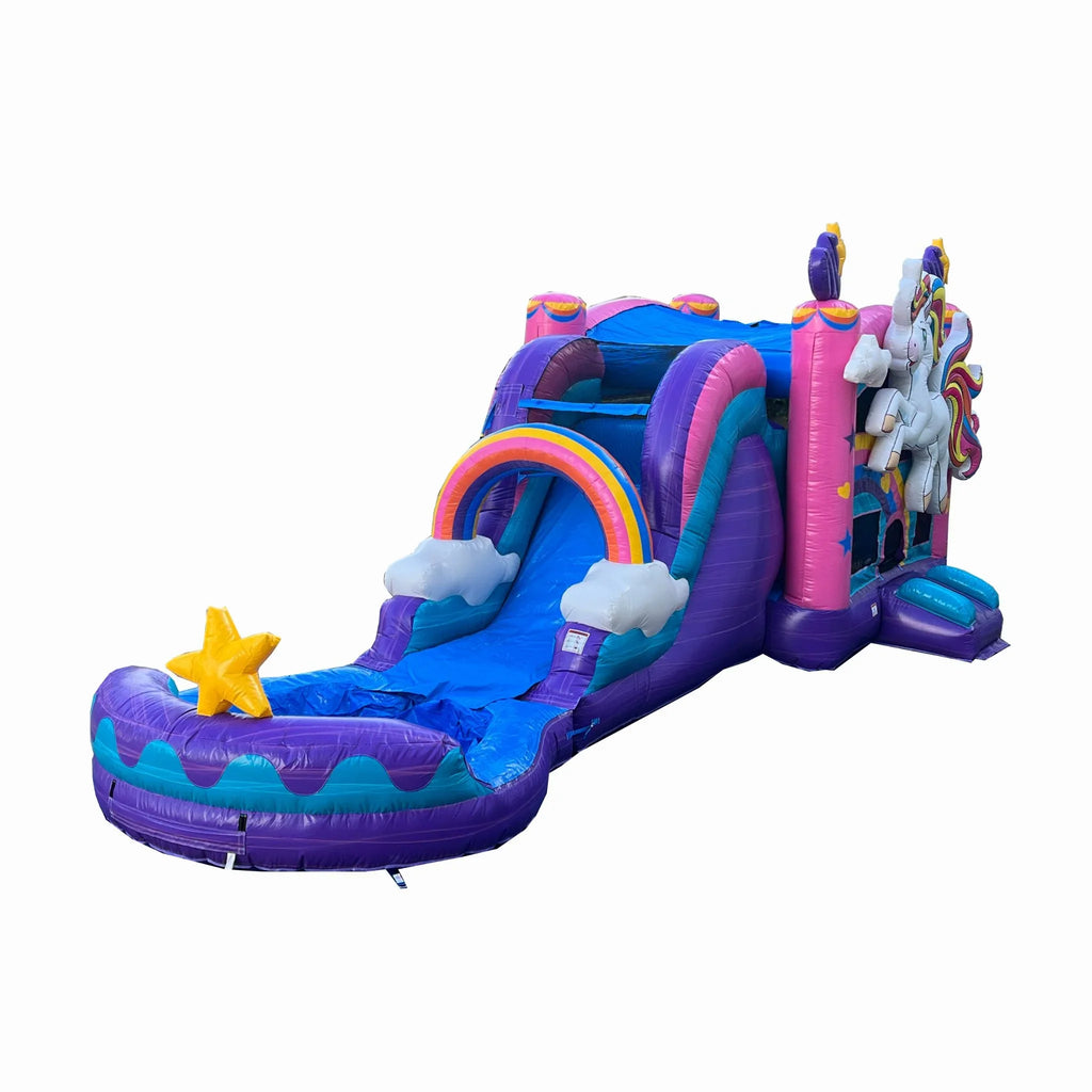 Unicorn Inflatable Water Slide Bounce House Combo with Detachable Pool (with Air Blower), Commercial Grade, 100%  Vinyl, for Kids and Adults, Basketball Hoop, Outdoor Backyard, Wet Dry