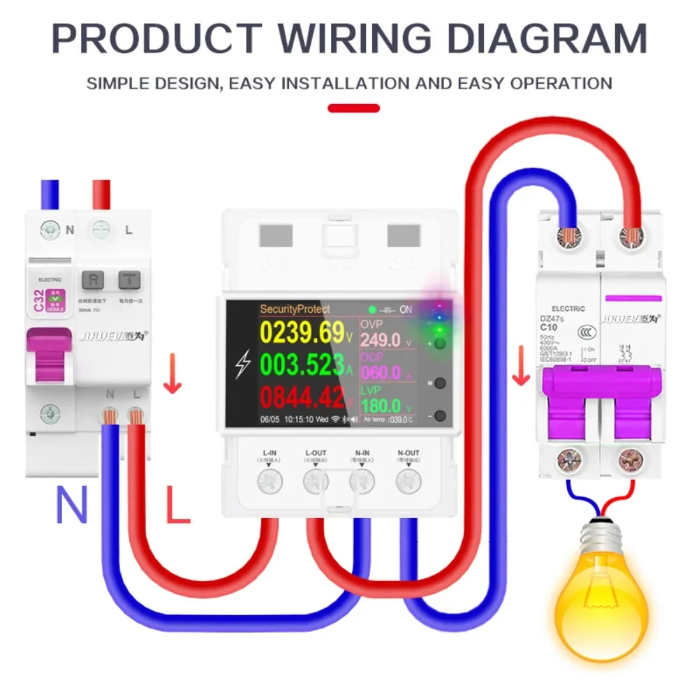 Tuya Wifi/Bluetooth  100A Din Rail Smart Switch Remote Control  220V 110V Digital Energy Kwh Frequency Factor Meter