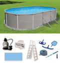 Belize 12-ft x 24-ft Oval 52-in Deep 6-in Top Rail Metal Wall Swimming Pool Package