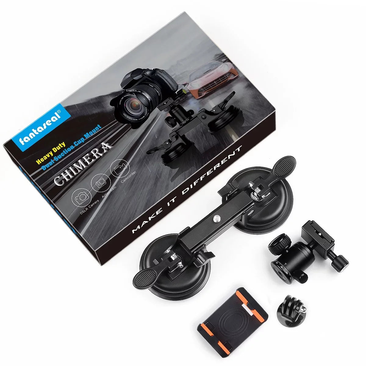 Heavy Duty (20 lbs Load)  Mirorrless Camera Suction Cup Car Mount Camcorder Vehicle Holder 360° Ball Head Compatible with Nikon Canon Sony