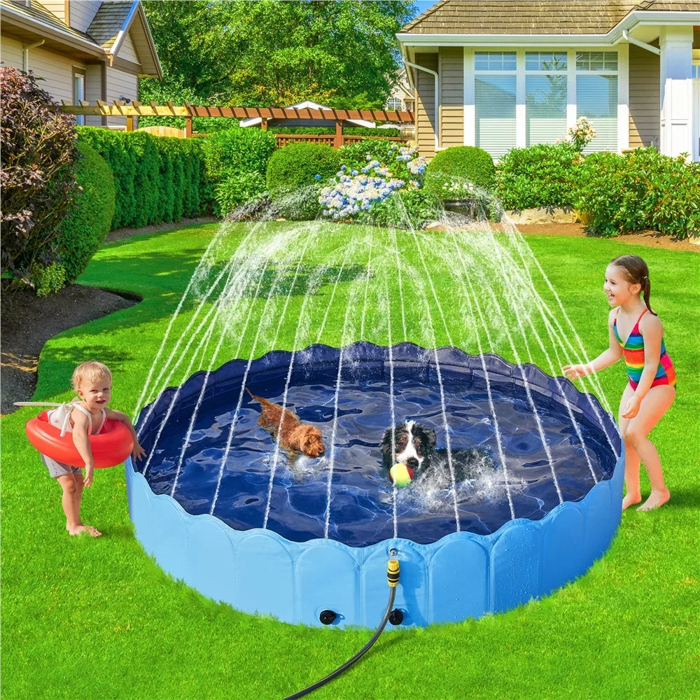 Alden Design Foldable Dog Swimming Pools with Sprinkler Indoor and Outdoor, Blue
