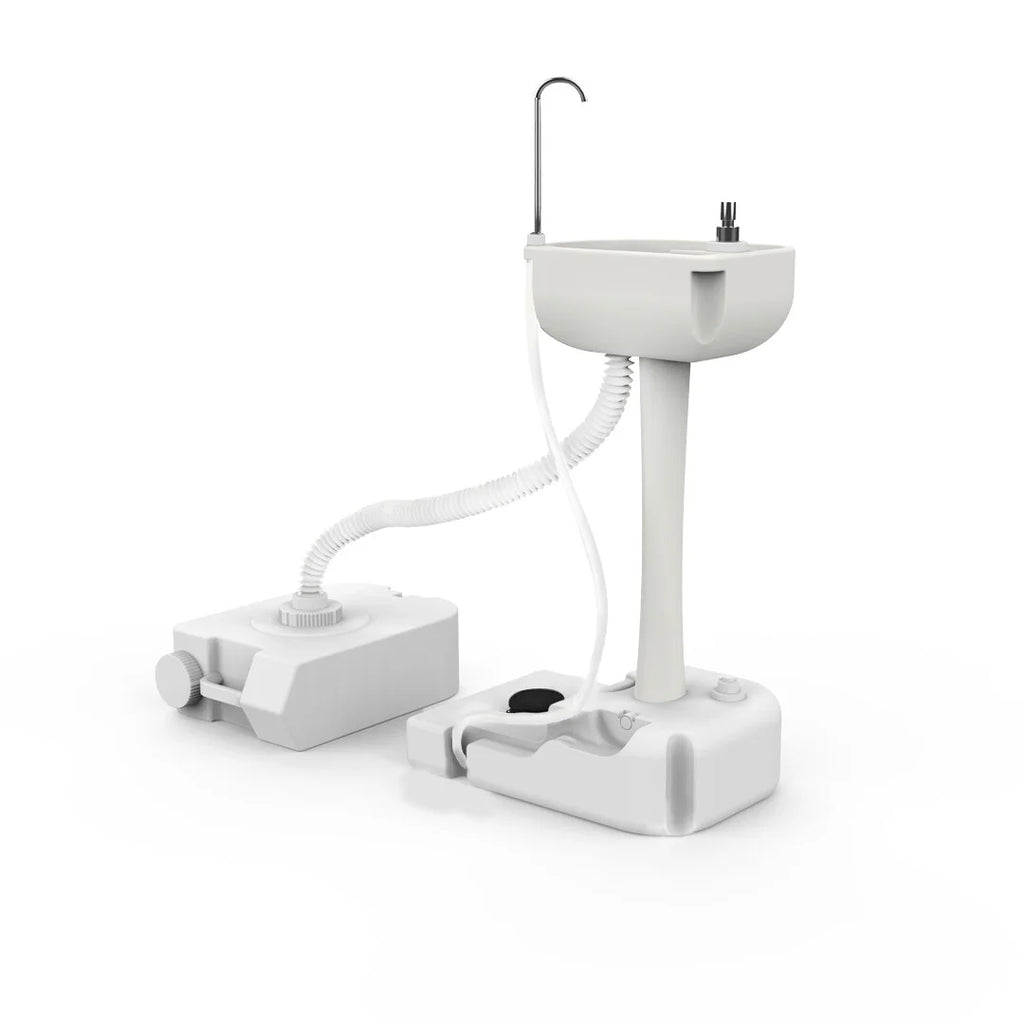 Portable Outdoor Foot Pump Camping Sink and Water Tank - White
