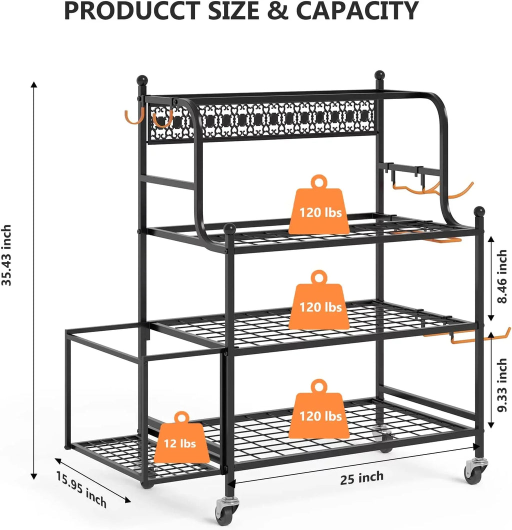 & Yoga Mat Storage Racks, Home Gym Storage Rack for Organizing Kettlebells Dumbbells Foam Roller, All-in-One Workout Equipment Storage Organizer with Hooks and Wheels, Yoga Strap and Resistance Band
