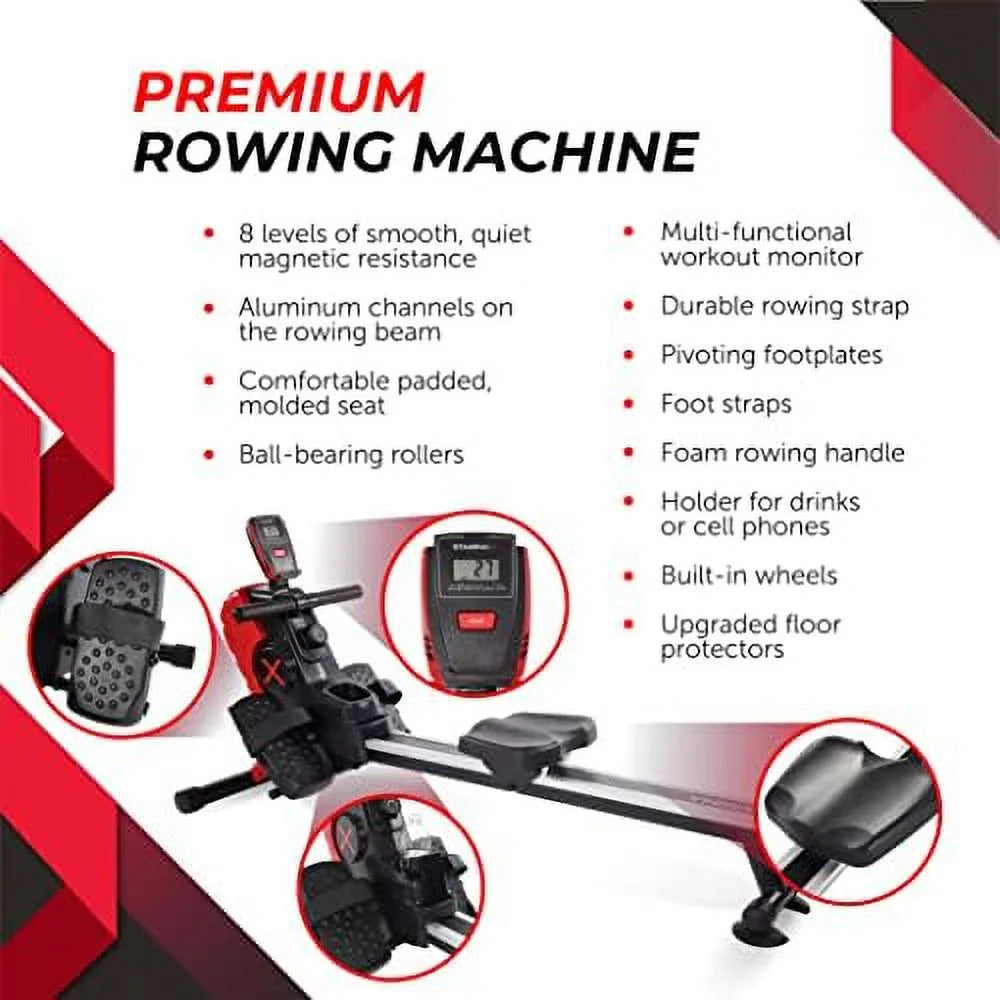 Magnetic Rower - Rower Machine With Workout App - Rowing Machine With Magnetic Resistance For Home Gym Fitness - Up To 250 Lbs Weight Capacity