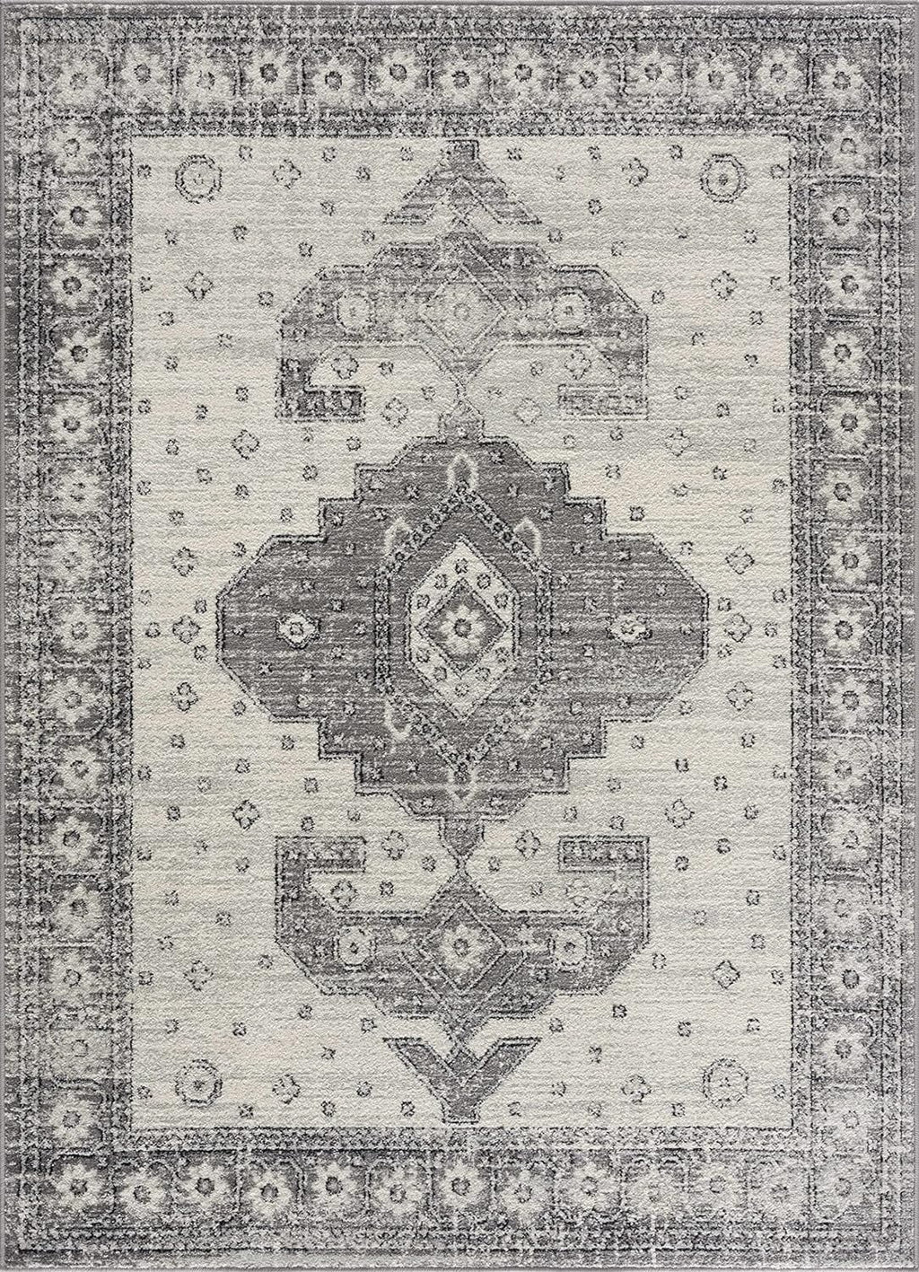 Marash Collection Goksun Persian Traditional Living Room, Bedroom, Indoor Area Rug - Oriental Medallion Pattern - Boho Vintage Distressed - Grey, Beige - 7'10"  10'