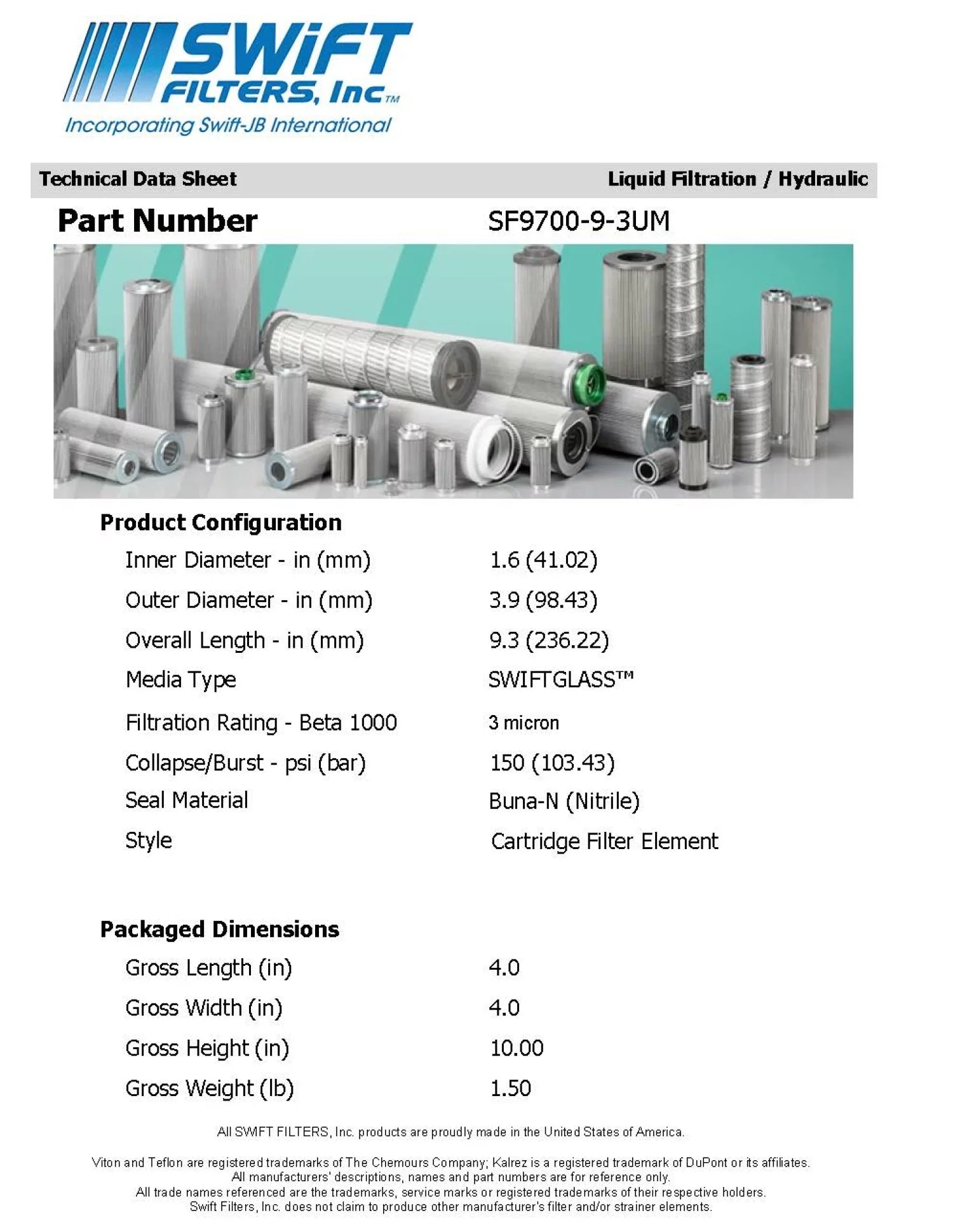 Direct Interchange for     Cartridge Filter Element  Microglass 3 Micron