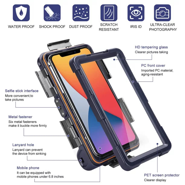 UrbanX Professional [15m/50ft] Swimming Diving Surfing Snorkeling Photo Video Waterproof Protective Case Underwater Housing for Oppo Reno5  And all Phones Up to 6.9 Inch  with Lanyard