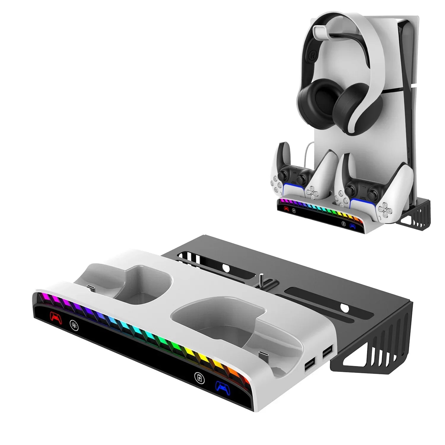 Multi-Functional Wall Mount Bracket for PlayStation Slim Console with Controller Charging Dock-Black White