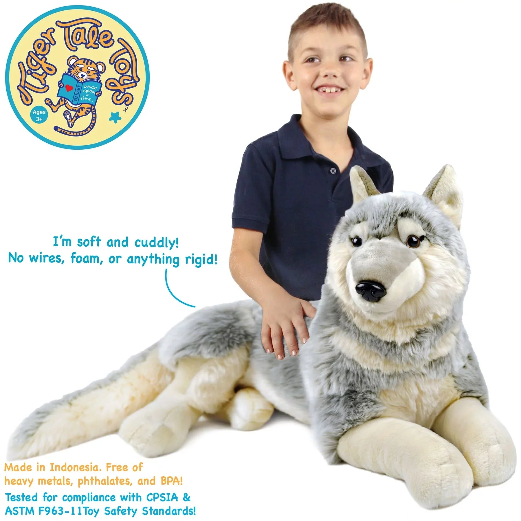 Winry The Wolf - 27 Inch (Not Including Tail Measurement) Stuffed Animal Plush Dog - by Tiger Tale Toys
