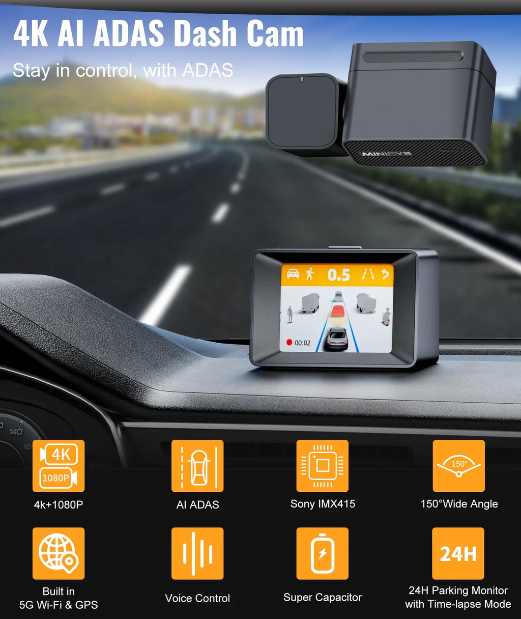 4K Dash Cam Front and Rear, Dual Dash Camera for Cars 4K+1080P -   Collision Avoidance Device, 2.4'' , Built-in 5G WiFi , , Loop Recording, Super Night Vision,   Update