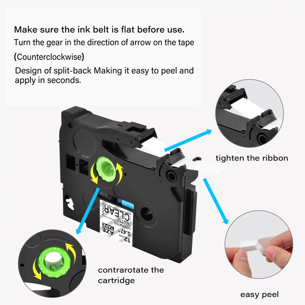 40PK Compatible for Brother -touch Black on Matte Clear 12mm 0.47" TZe- -  TZeM31 Laminated Label Tape