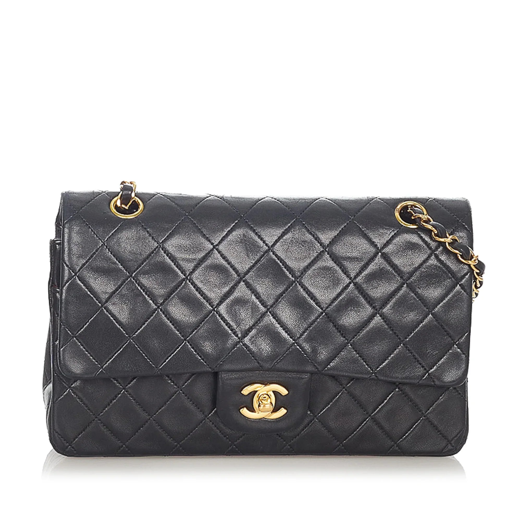 Pre-Owned Chanel Small Classic Double Flap Bag Lambskin Leather Black Shoulder Bag Women (Good)