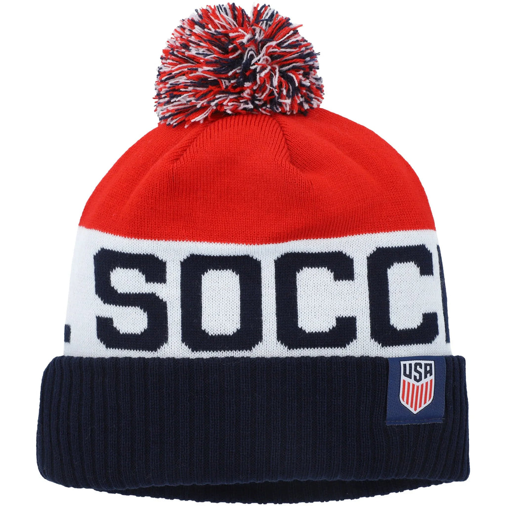 Men's Nike Navy/Red  Classic Stripe Cuffed Knit Hat with Pom