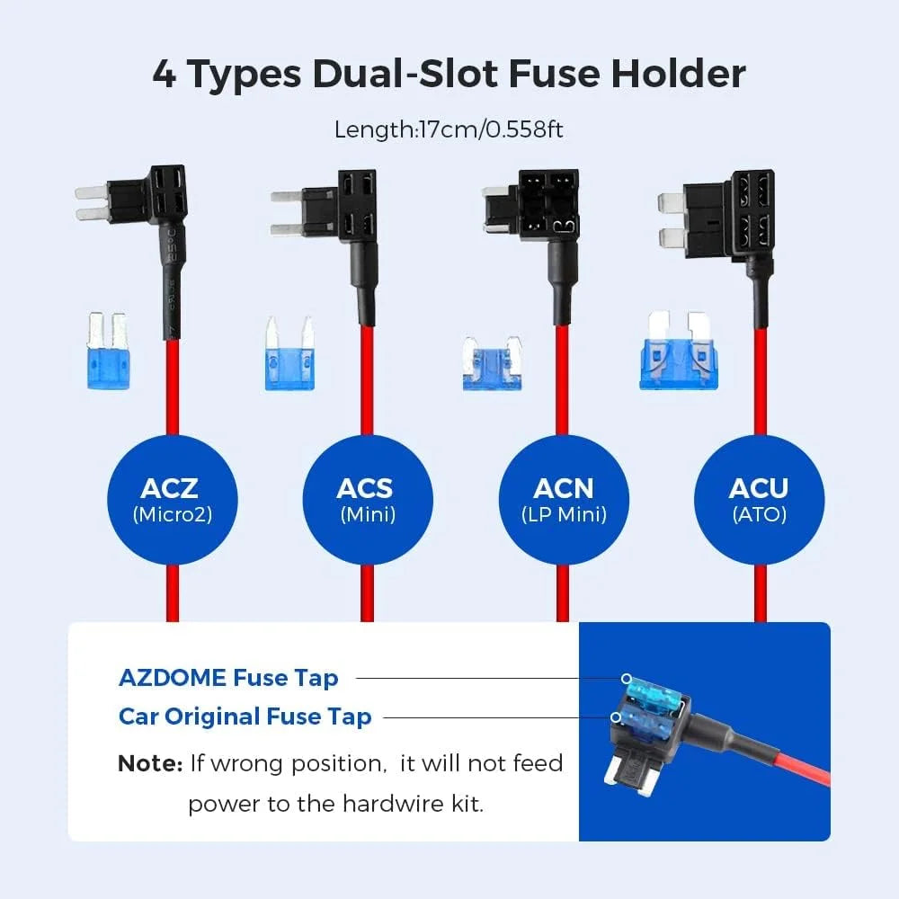 Dash Cam Hardwire Kit, ro  3 Lead Hard Wire Kit for  Dashcam, Converts 12-24V to 5V/2.5A Low